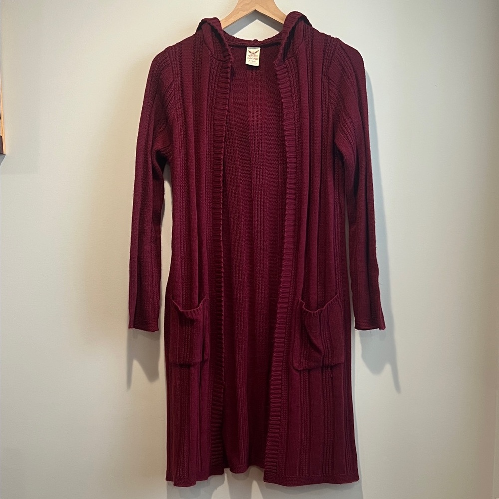Women's Burgundy Hooded Cardigan Sweater Faded Glory